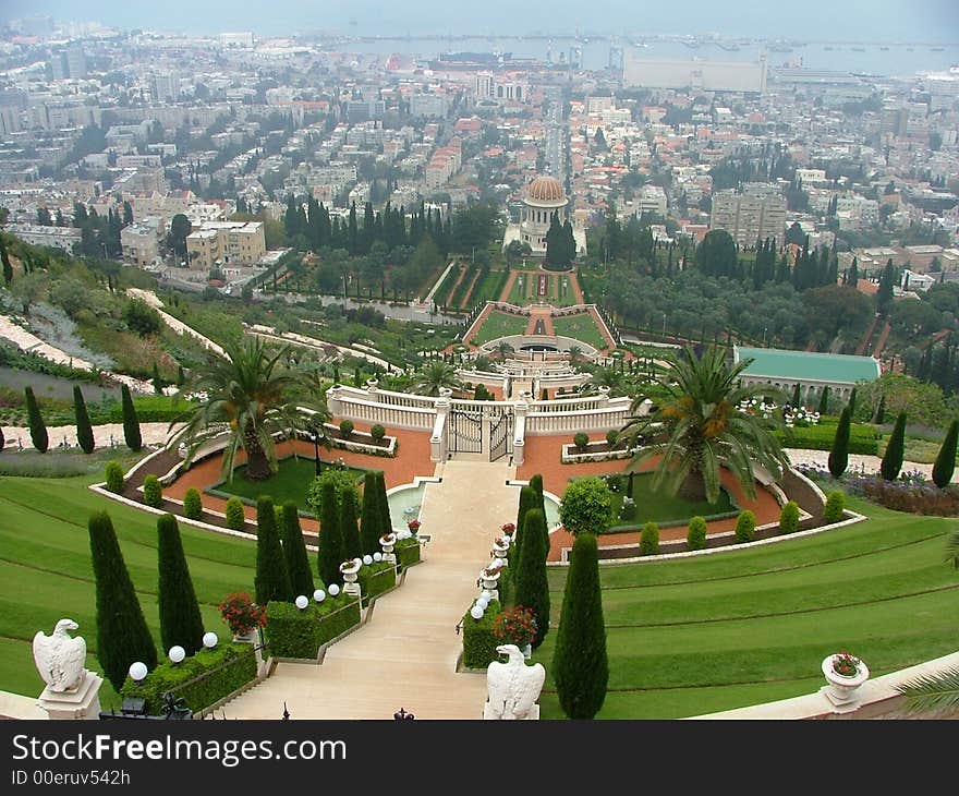 Bahayskie gardens near burial place of the founder to religions Baja in Hayfe Israel.