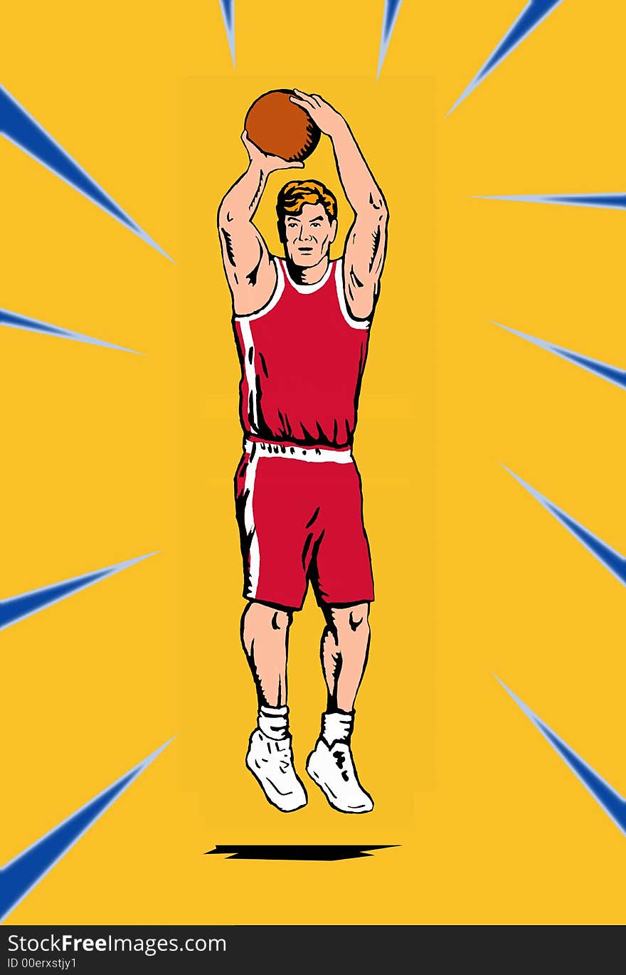 Illustration on a basketballer executing a jump shot. Illustration on a basketballer executing a jump shot