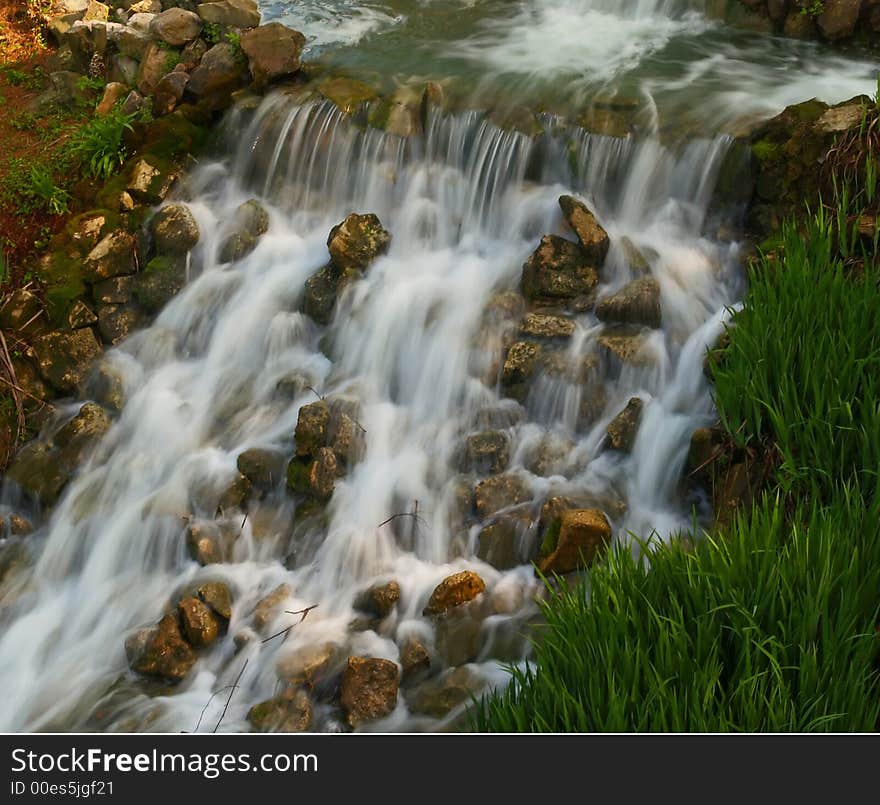 Small water cascades in a park