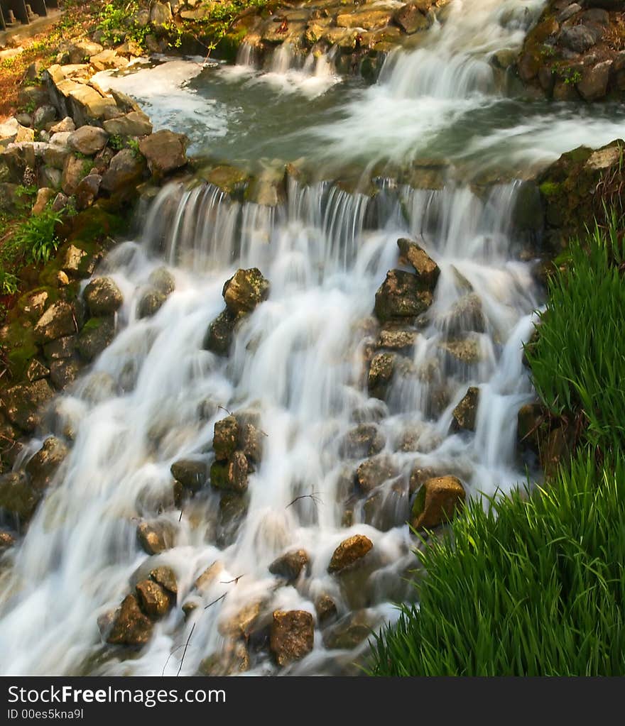 Small water cascades in a park