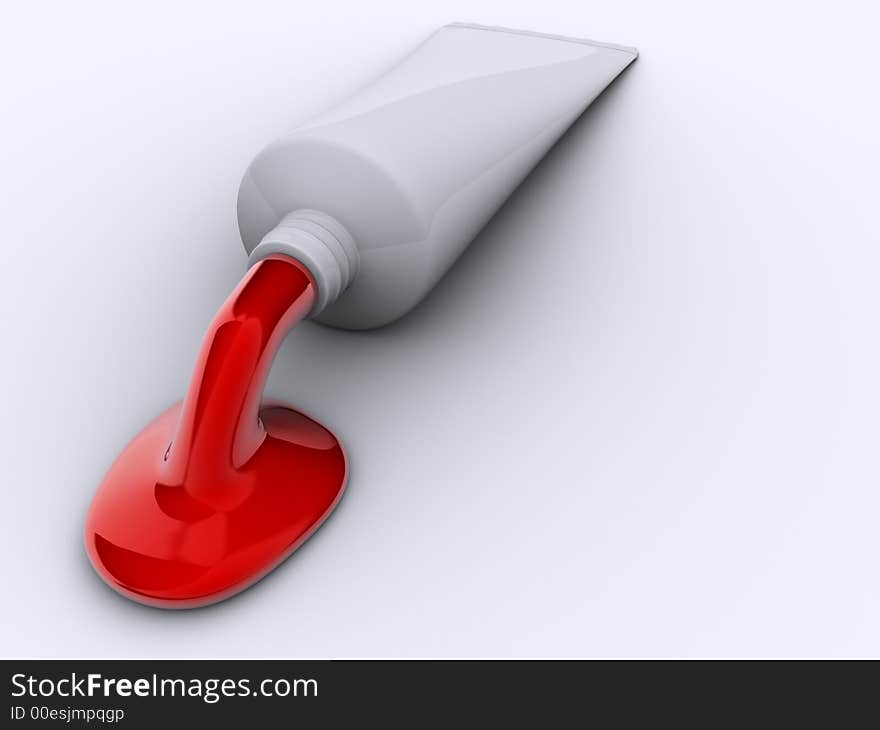 Red dye flowing from a tube - 3d render