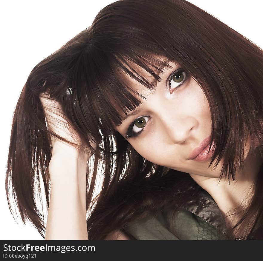 Closeup portrait of young brunette. Closeup portrait of young brunette