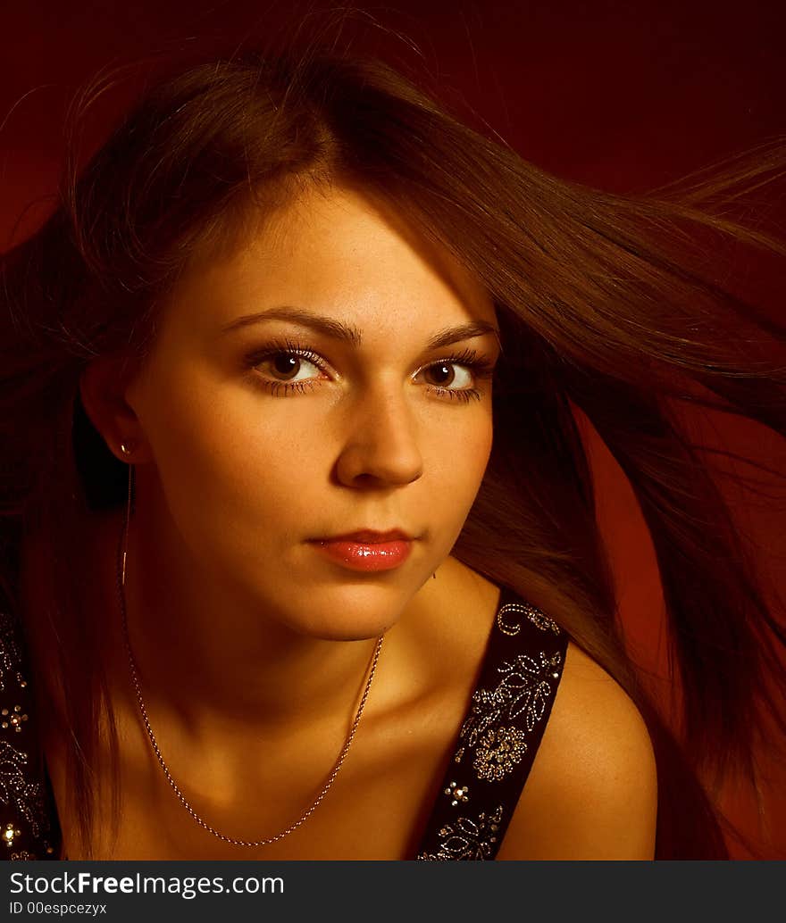 Beautiful young woman face. Close up.