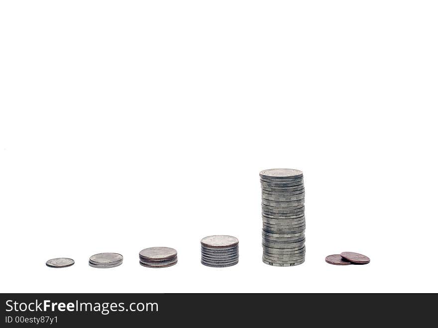 Nickel coins columns diagram and two copperr cents. Nickel coins columns diagram and two copperr cents