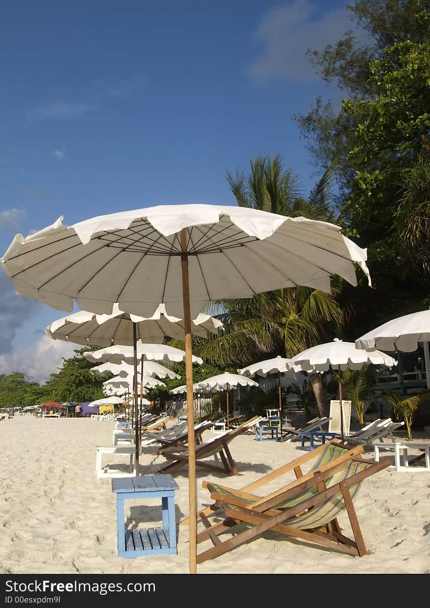 Chairs and parasols on the bea