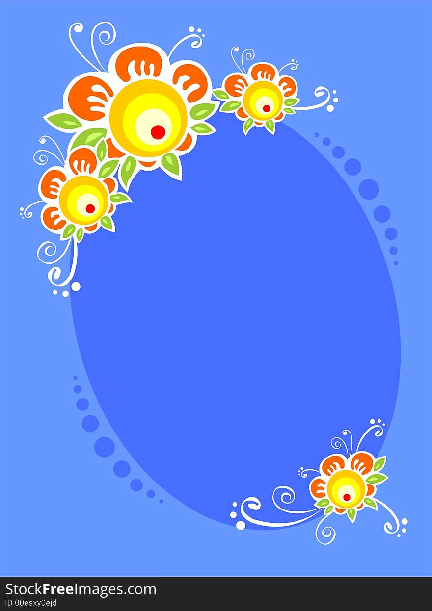 The frame from red-yellow decorative flowers on a dark blue background. The frame from red-yellow decorative flowers on a dark blue background.