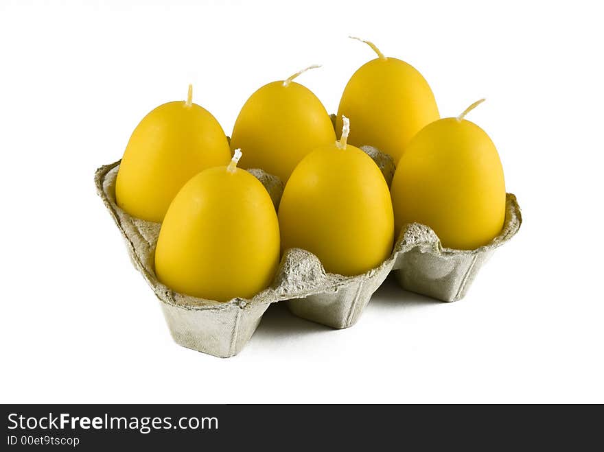 Yellow candles for Easter - looking like eggs. Yellow candles for Easter - looking like eggs