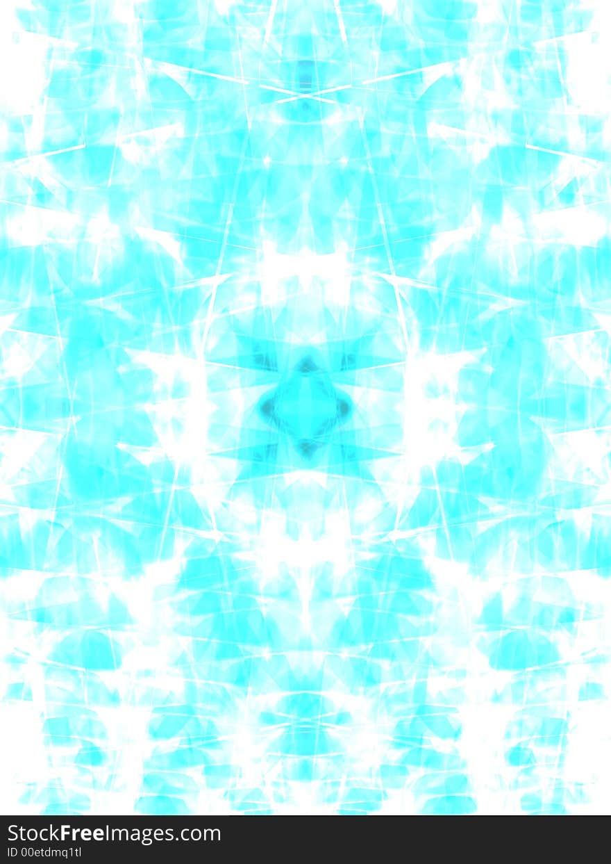 Kaleidoscope made of blue shining triangles. Illustration made on computer.