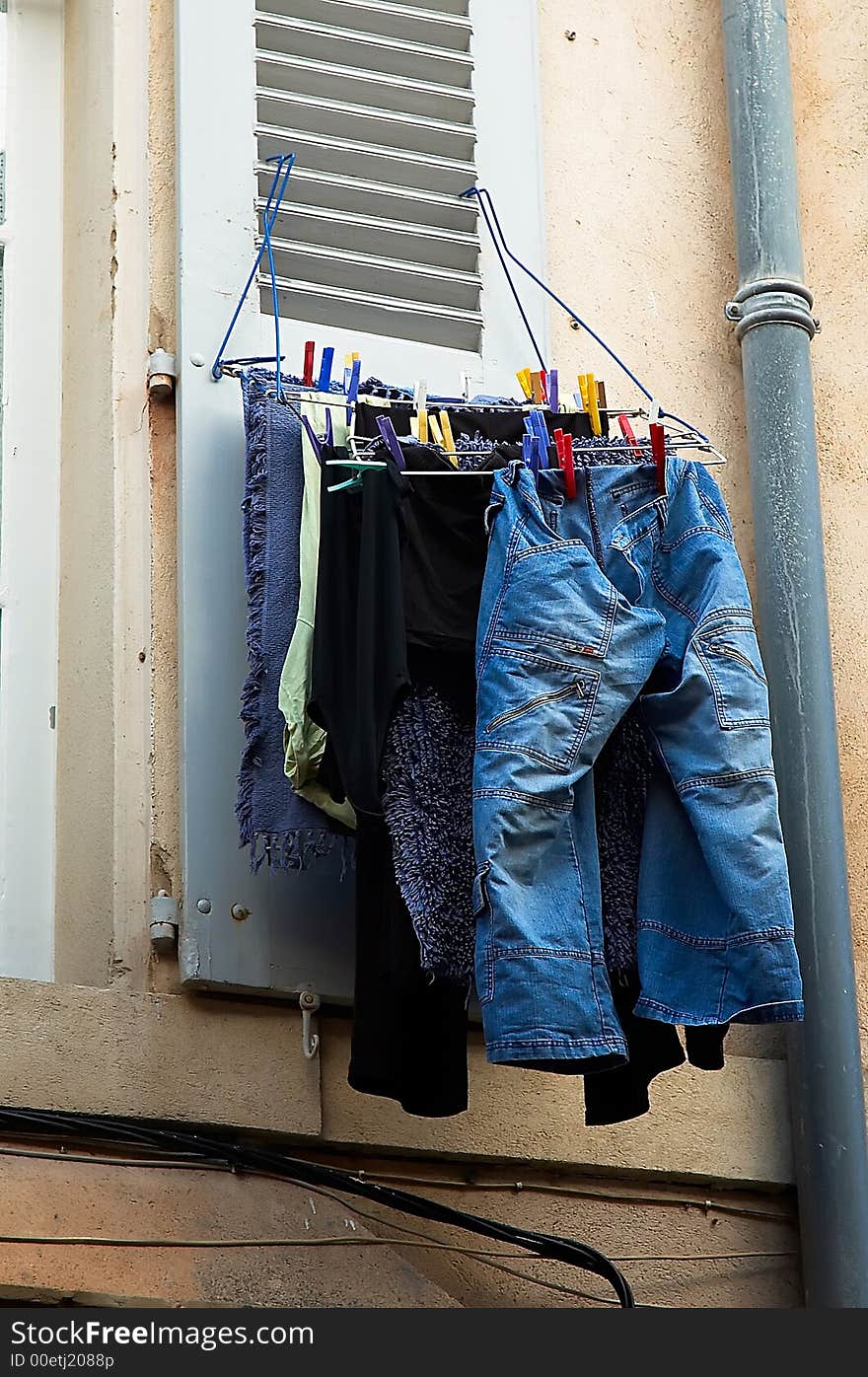 Jeans hanging on a rack