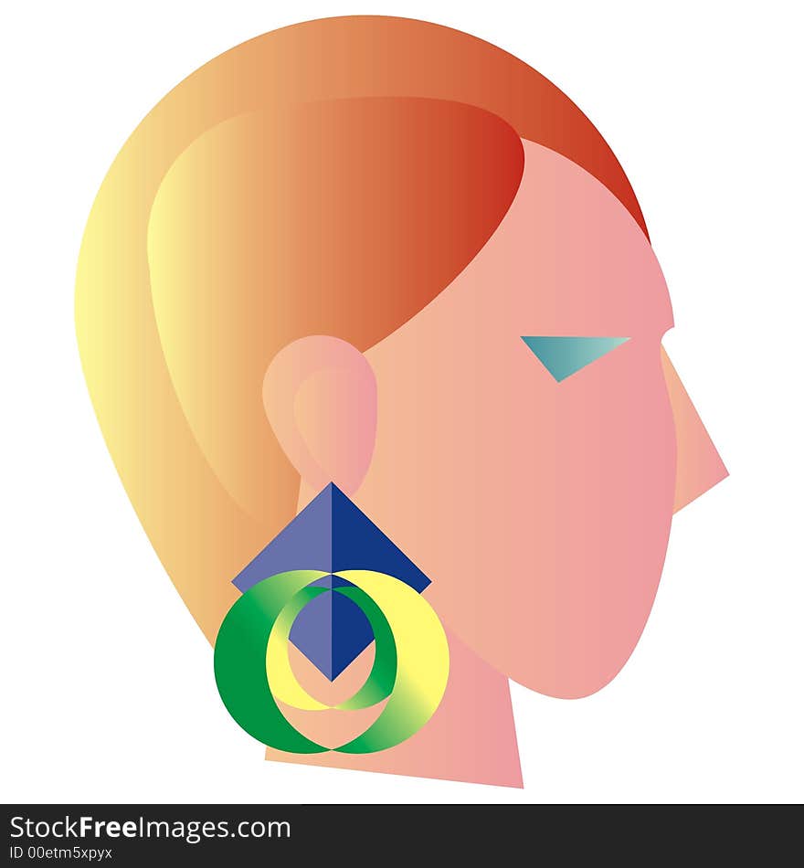 Art illustration of a head with earring. Art illustration of a head with earring