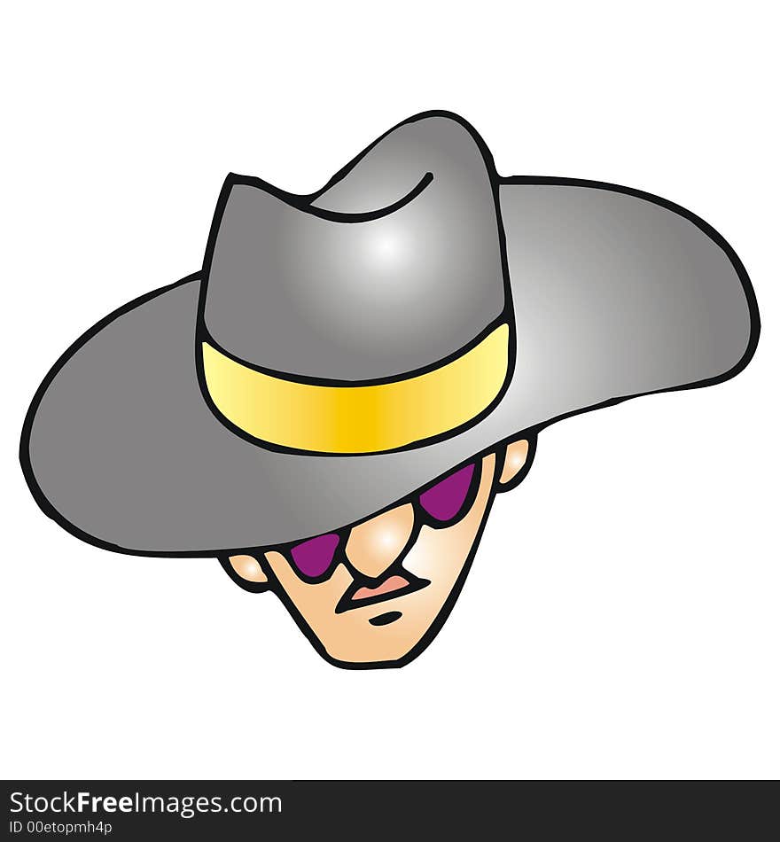 Cartoon illustration: man with a big hat