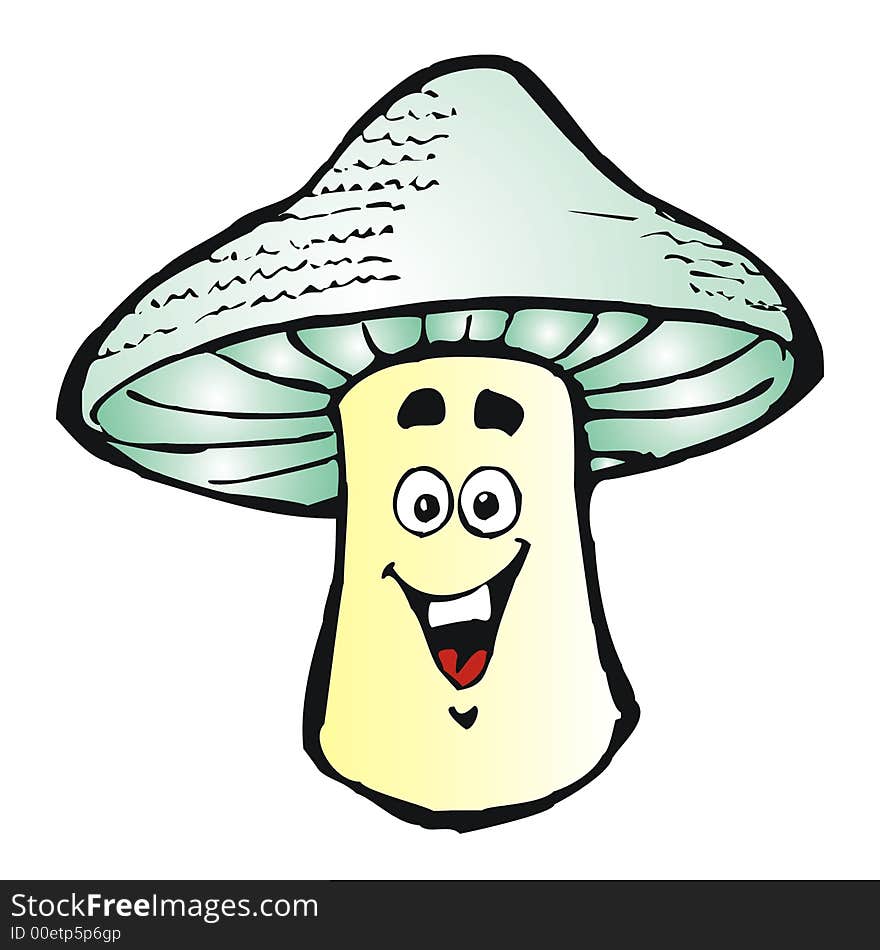 Cartoon illustration of a happy champignon