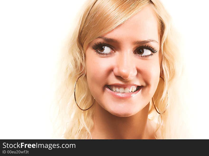 Closeup portrait of happy blond