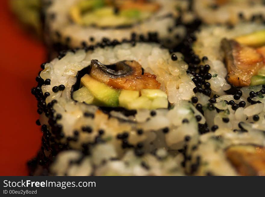 Rolls with salmon, crab and avocado. Rolls with salmon, crab and avocado