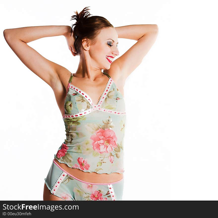 Young woman in white lingerie. Over white. Young woman in white lingerie. Over white.