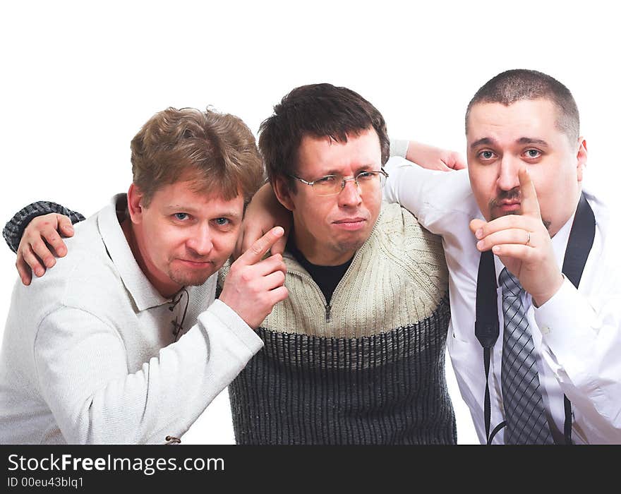 Group of fun young people over a white background