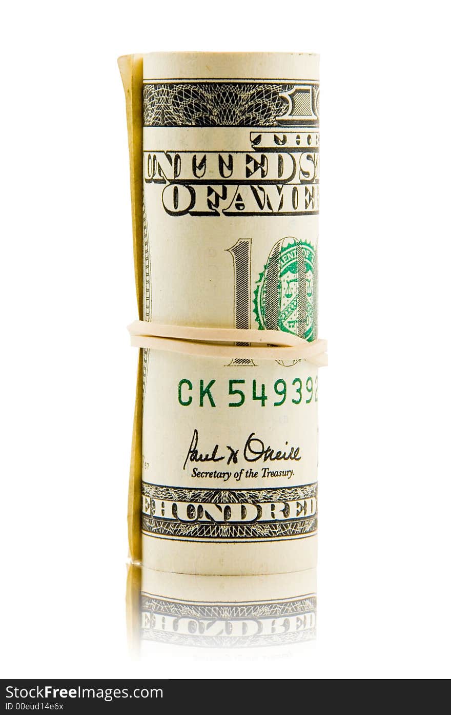 One hundred dollars banknotes convolute to the roll