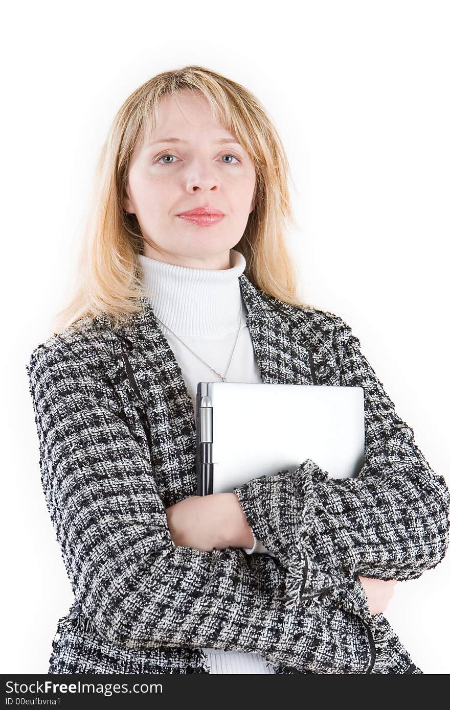 A woman holding a laptop