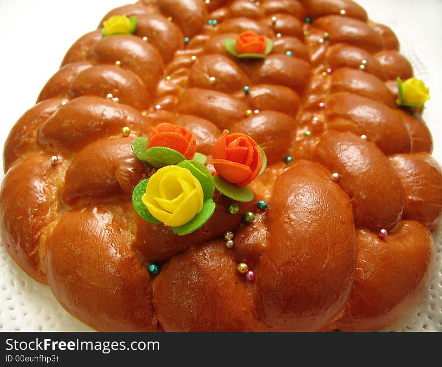 Sponge cake with flowers on it