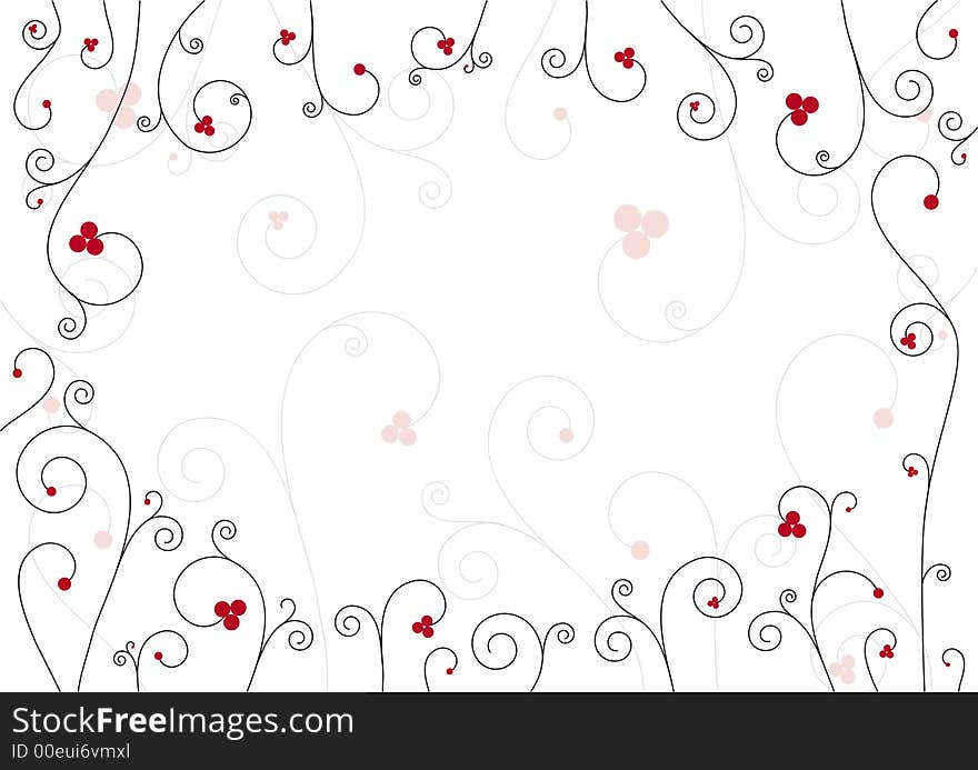 A simple background with spiral plants and red berries. A simple background with spiral plants and red berries