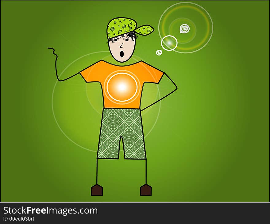 Angry boy illustration against green background