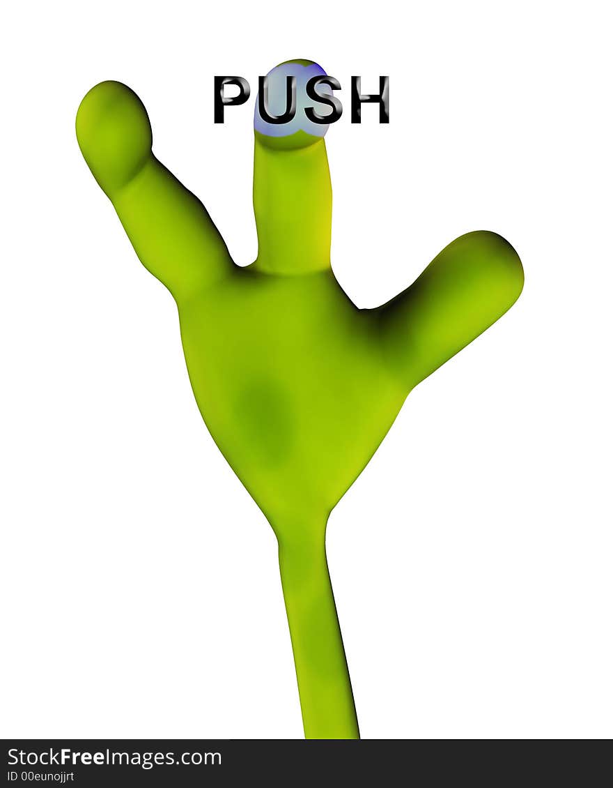 An image of an alien hand that is pushing a word in a button. An image of an alien hand that is pushing a word in a button.