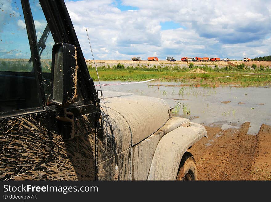 The dirty car at a under construction road