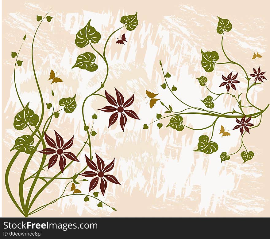 Grunge Background with flowers and butterflies. Grunge Background with flowers and butterflies