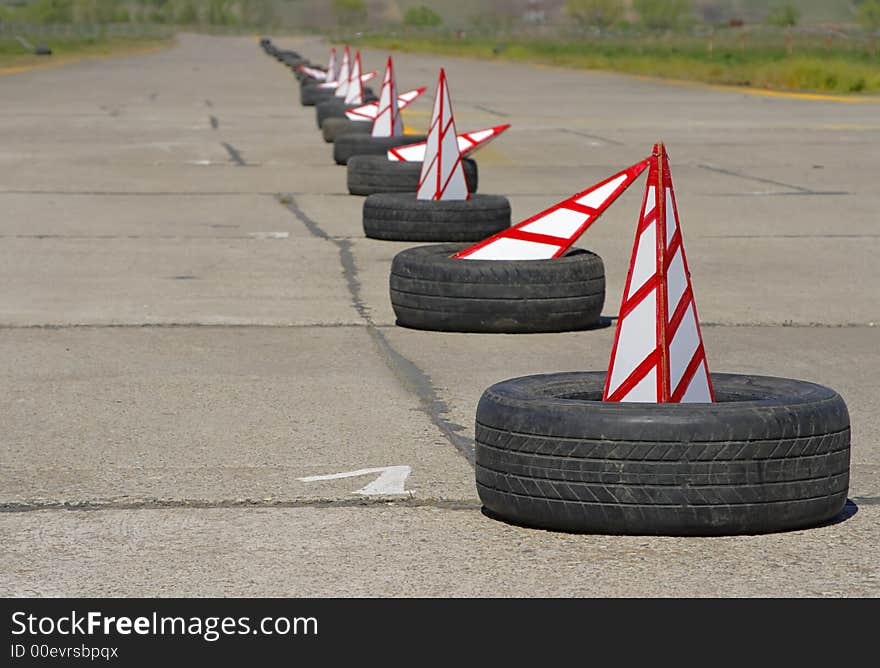 Perspective on a marked race track.