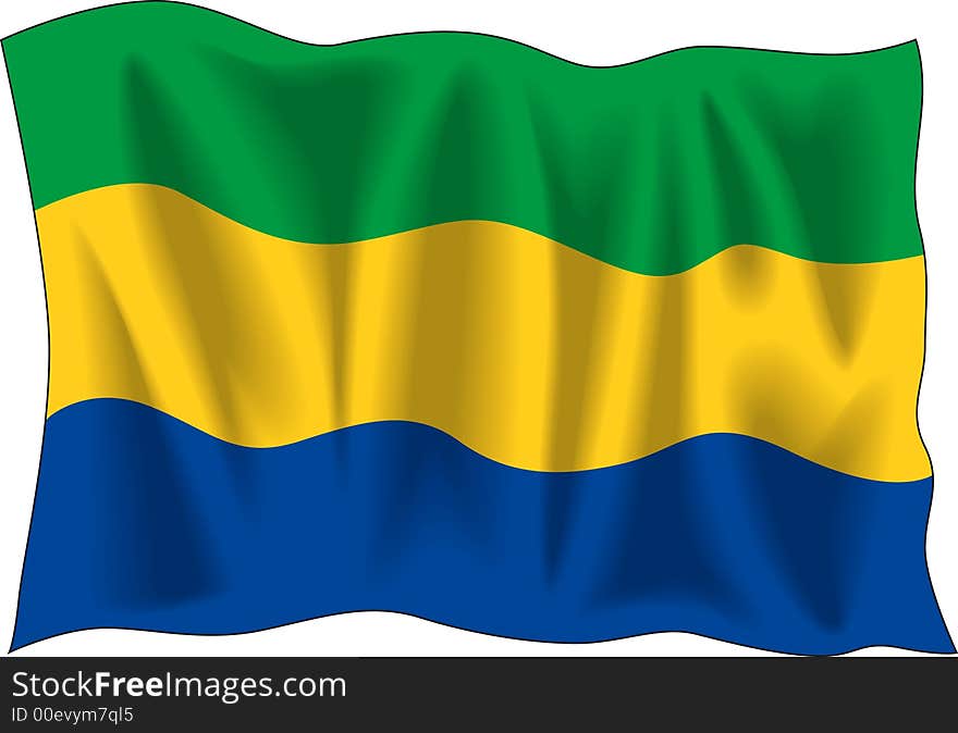 Waving flag of Gabon isolated on white. Waving flag of Gabon isolated on white