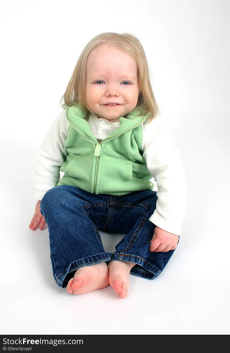 Cute little girl on white background