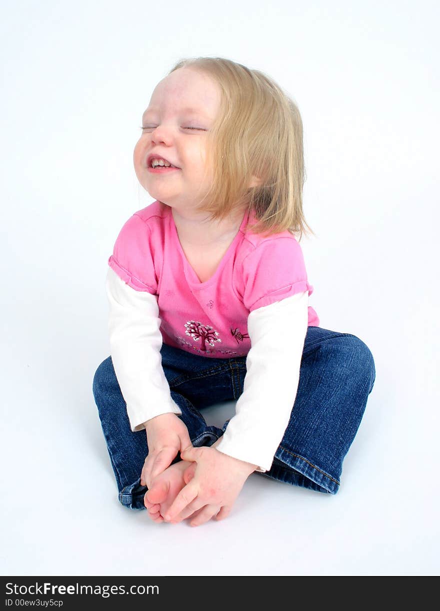 Cute little girl on white background