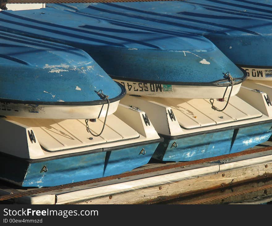 Stacked Row Boats in Winter in Baltimore, Maryland