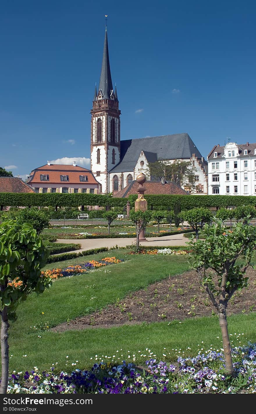 Flower Garden And Church