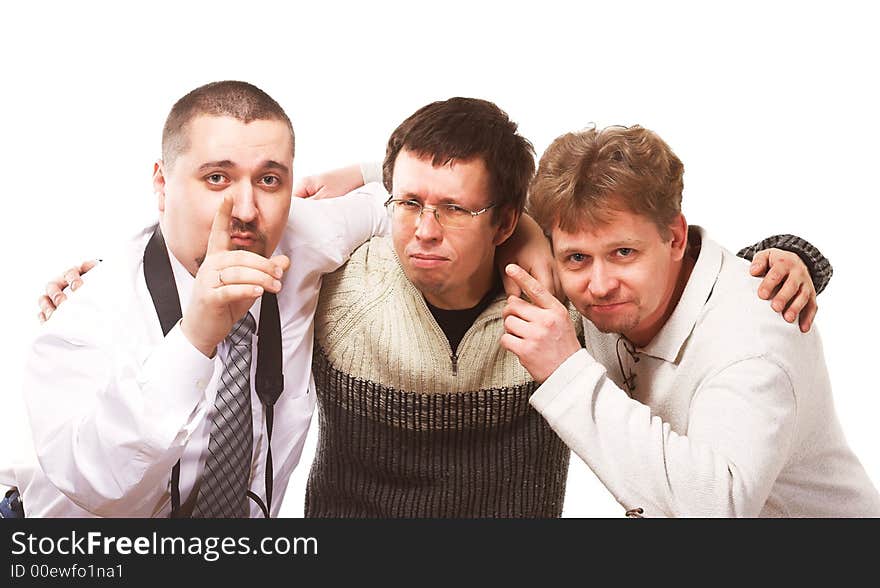 Group of fun young people over a white background