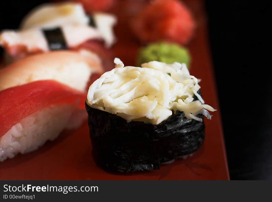 Rolls with salmon, crab and avocado. Rolls with salmon, crab and avocado