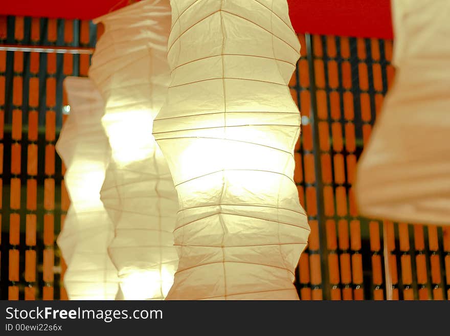 Illuminated Asian Hanging Lanterns in a room