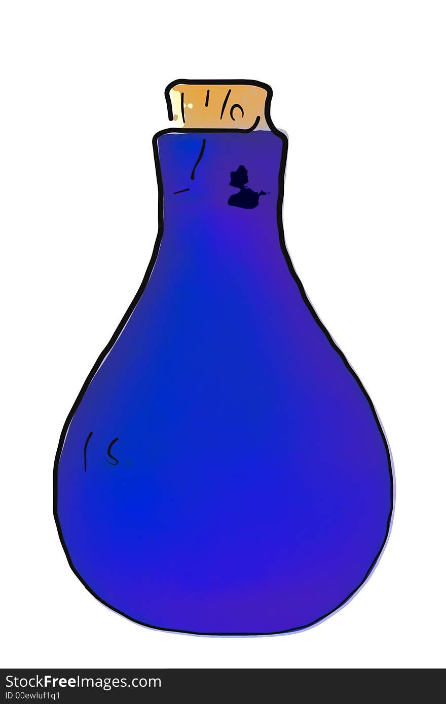 Illustration of a blue glass bottle. Illustration of a blue glass bottle