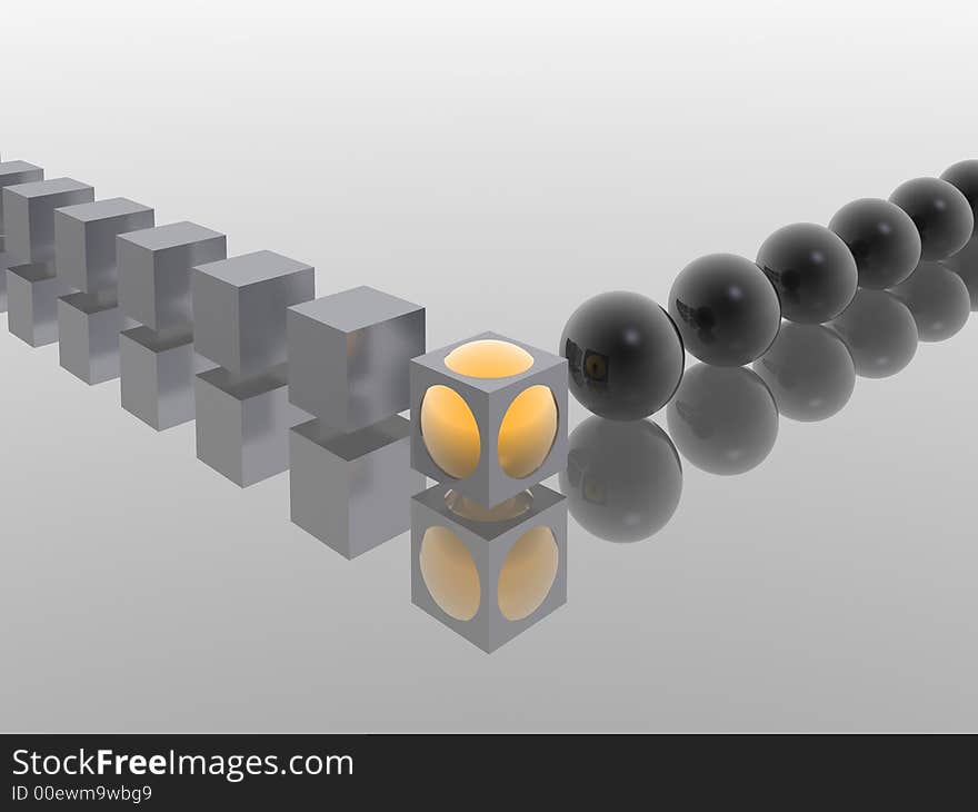 Cubes and spheres amalgamation (hight resolution 3D)