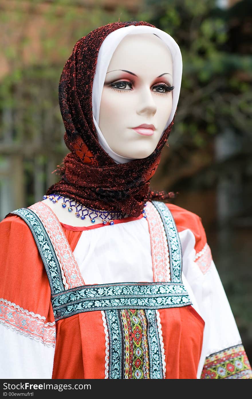 Mannequin in traditional russian clothes