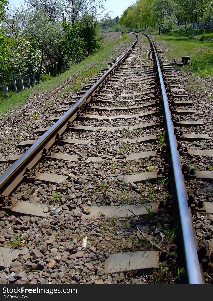 A single line of railroad track for transportation. A single line of railroad track for transportation.