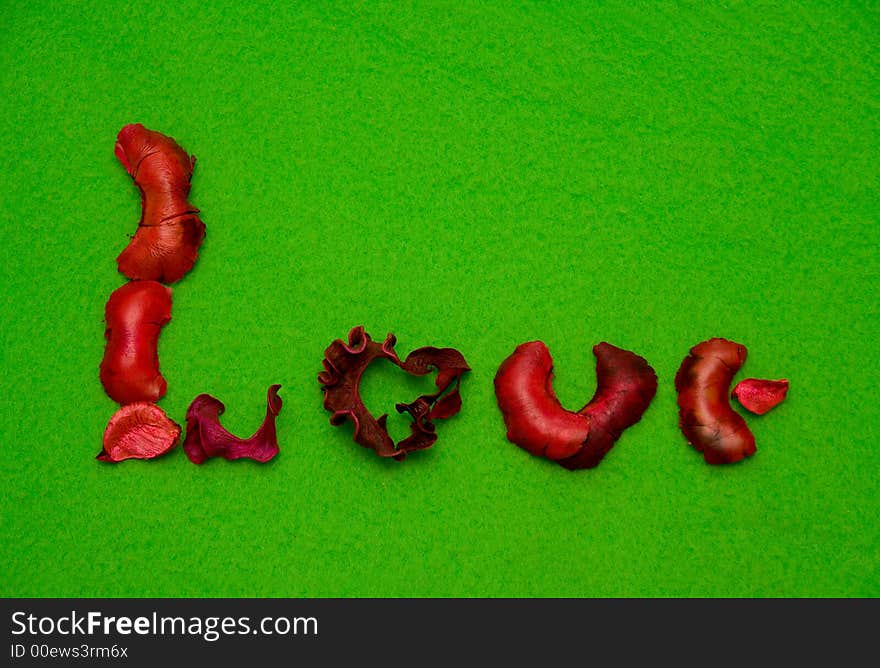 Love word on green background