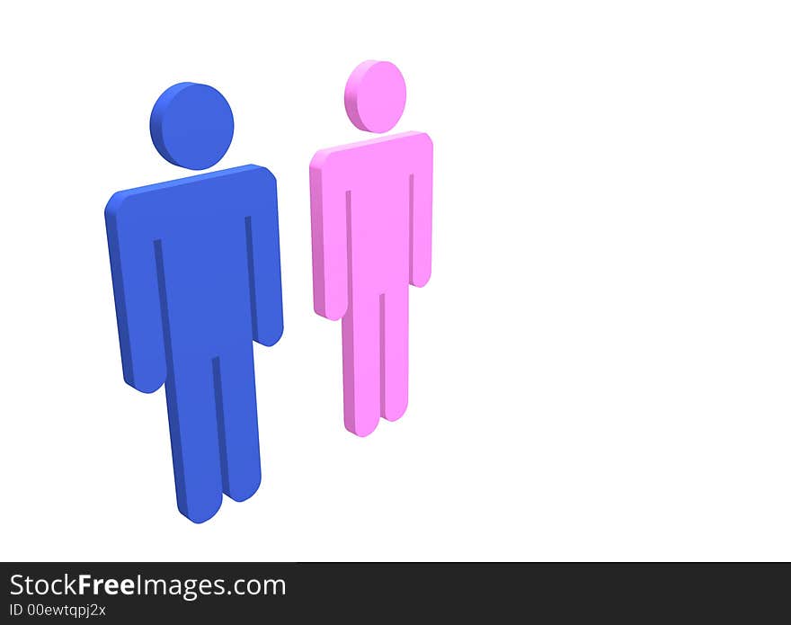 Perspective view of illustrated male and female characters. Perspective view of illustrated male and female characters