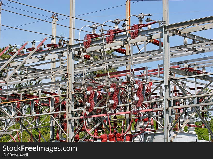 High voltage transformers at an electricity plant