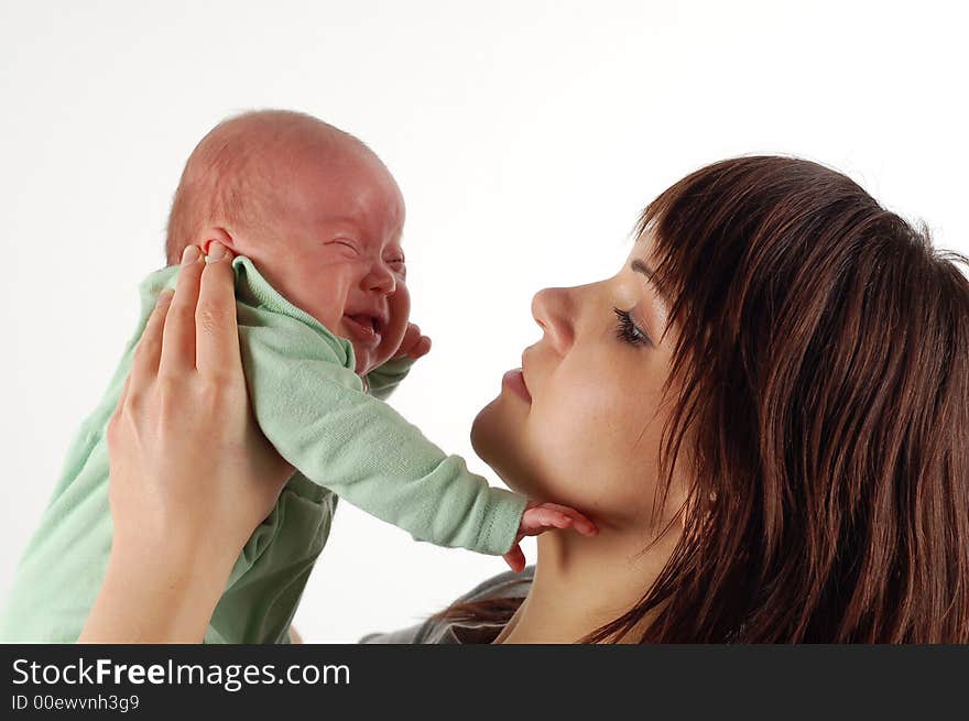 Mother and sweet girl on white background. Mother and sweet girl on white background