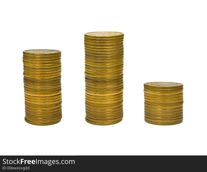 Podium from stacks of golden coins, isolated on white background. Podium from stacks of golden coins, isolated on white background