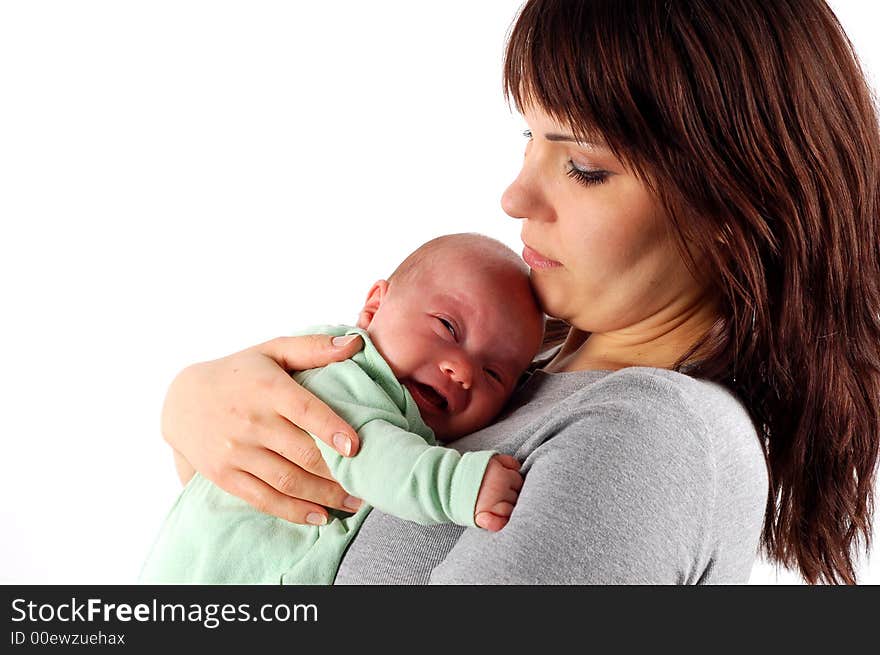 Mother and sweet girl on white background. Mother and sweet girl on white background