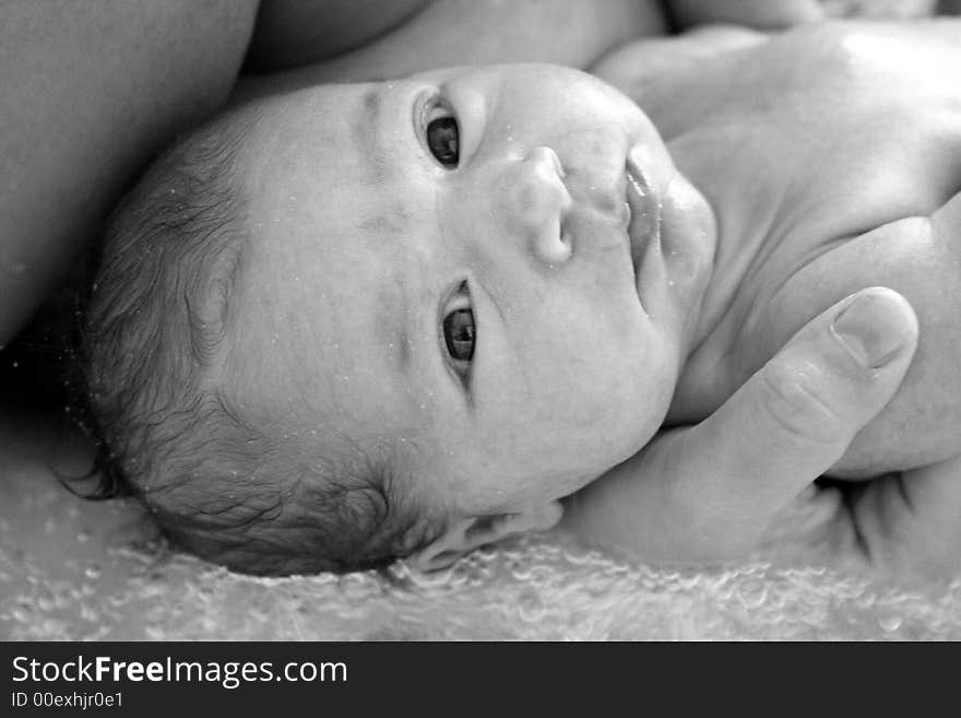 Image of Abigaile looking at the camera whilst in the bath. Image of Abigaile looking at the camera whilst in the bath