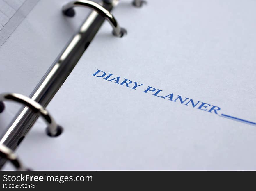 Diary planner closeup, focus on words diary planner