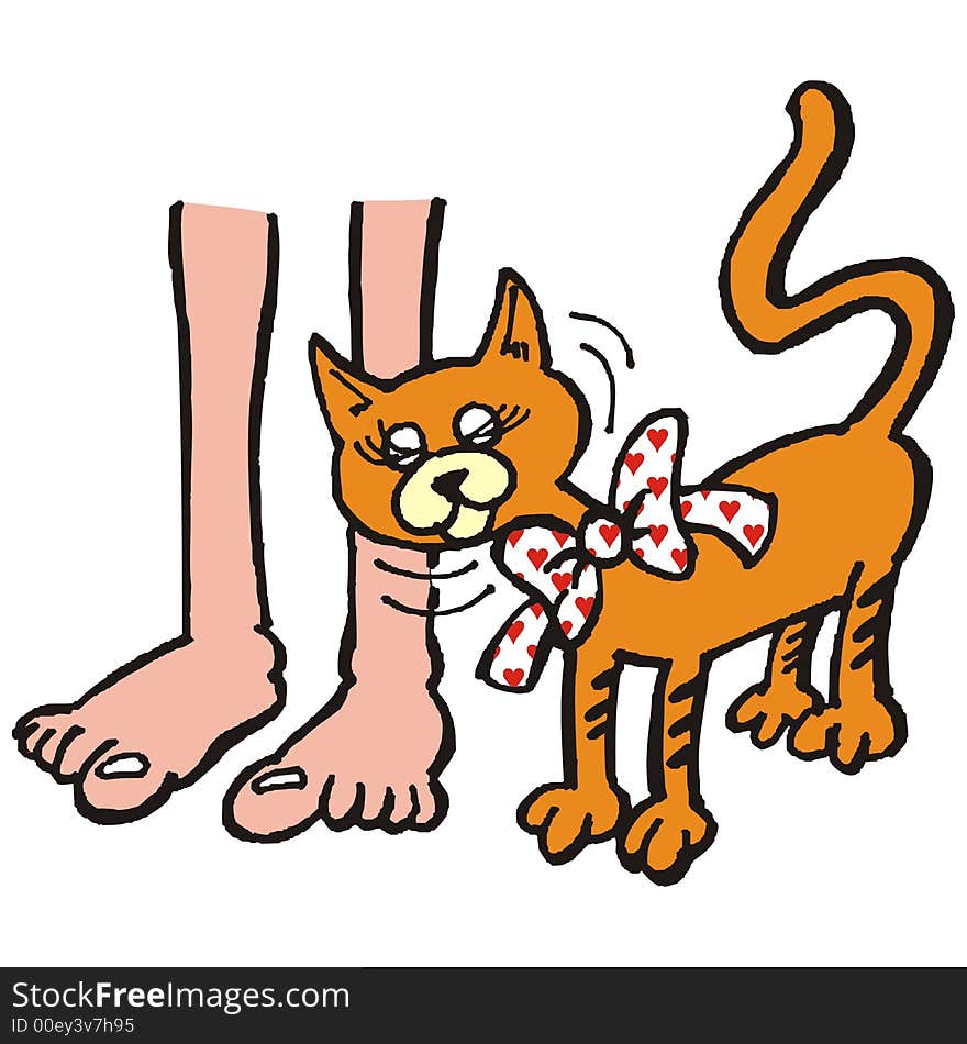 Art illustration: female cat and foot